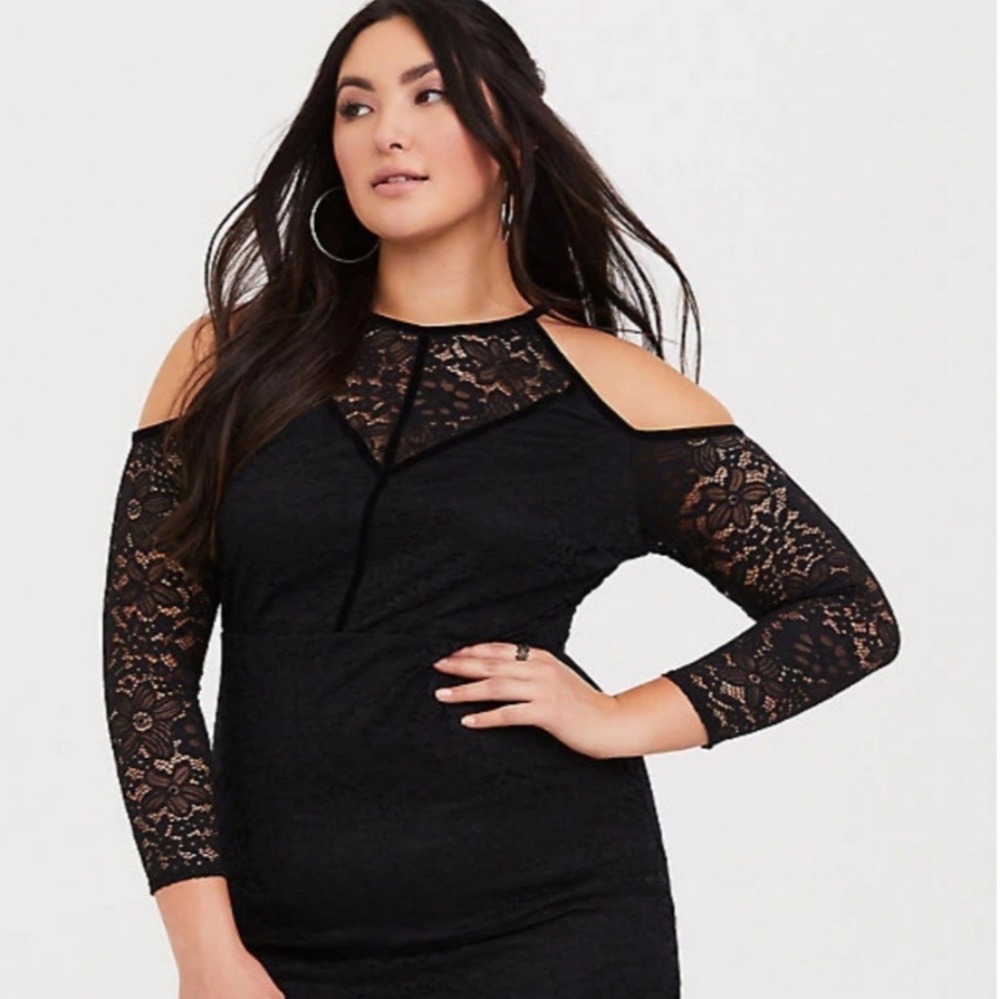 Black Cold Shoulder Lace Bodycon Dress